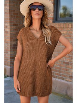 Errabelly - Women Brown Acro Wool Half Sleeves Dress