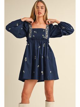 Errabelly - Women Blue Cotton Full Sleeves Dress