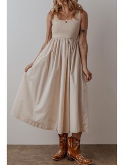 Errabelly - Women Beige Cotton Sleeveless Dress