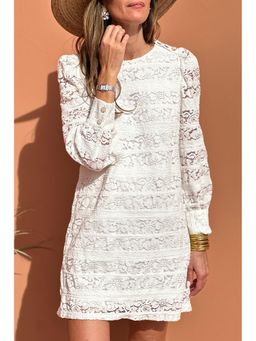 Errabelly - Women White Synthetic Puff Sleeves Dress