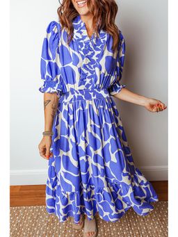 Errabelly - Women Blue Viscose Puff Sleeves Dress