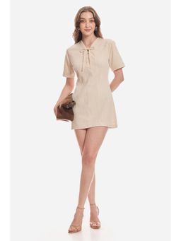 Virgio - Women Off White Cotton Half Sleeves Dress