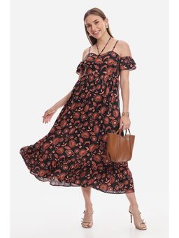 Virgio - Women Black Viscose Half Sleeves Dress