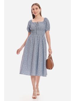 Virgio - Women Blue Cotton Half Sleeves Dress