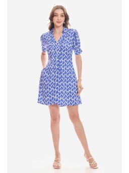 Virgio - Women Blue Cotton Half Sleeves Dress