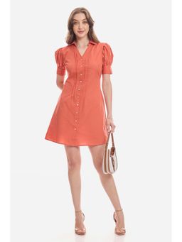 Virgio - Women Orange Cotton Half Sleeves Dress