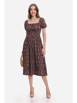 Virgio - Women Brown Lyocell Half Sleeves Dress