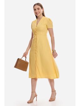Virgio - Women Yellow Viscose Half Sleeves Dress