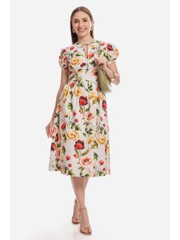 Virgio - Women White Cotton Half Sleeves Dress