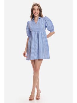 Virgio - Women Blue Cotton Half Sleeves Dress