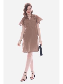 Virgio - Women Beige Cotton Half Sleeves Dress