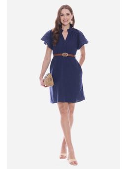 Virgio - Women Navy Blue Cotton Half Sleeves Dress