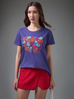 DILLINGER - Women Navy Blue Cotton Half Sleeves T-Shirt