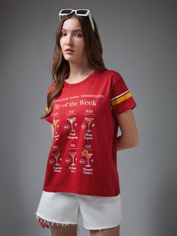 DILLINGER - Women Red Cotton Half Sleeves T-Shirt