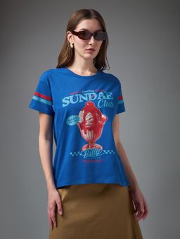 DILLINGER - Women Blue Cotton Half Sleeves T-Shirt