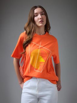 DILLINGER - Women Orange Cotton Half Sleeves T-Shirt