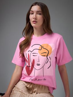 DILLINGER - Women Pink Cotton Half Sleeves T-Shirt