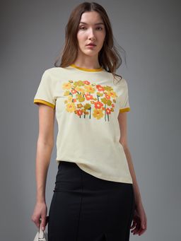 DILLINGER - Women Off White Cotton Half Sleeves T-Shirt