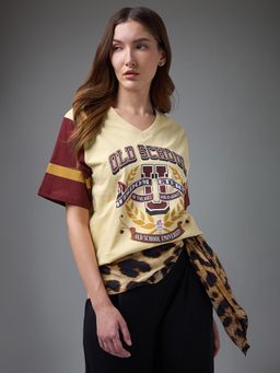 DILLINGER - Women Beige Cotton Half Sleeves T-Shirt