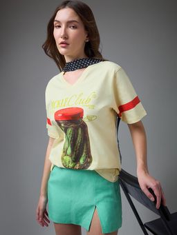 DILLINGER - Women Off White Cotton Half Sleeves T-Shirt