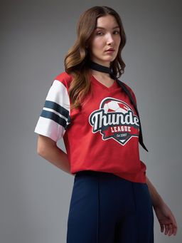 DILLINGER - Women Red Cotton Half Sleeves T-Shirt