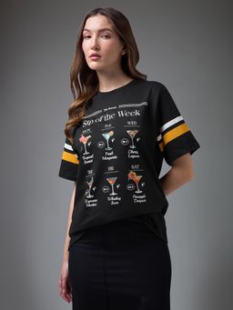 DILLINGER - Women Black Cotton Half Sleeves T-Shirt