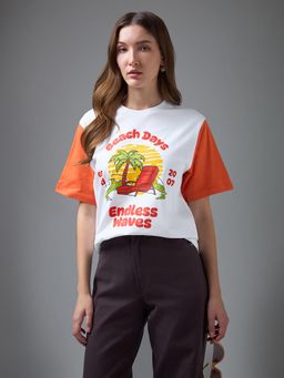 DILLINGER - Women White Cotton Half Sleeves T-Shirt