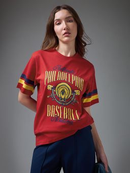 DILLINGER - Women Red Cotton Half Sleeves T-Shirt