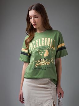 DILLINGER - Women Green Cotton Half Sleeves T-Shirt
