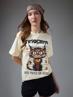 DILLINGER - Women Off White Cotton Half Sleeves T-Shirt