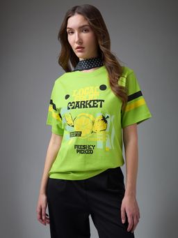 DILLINGER - Women Green Cotton Half Sleeves T-Shirt