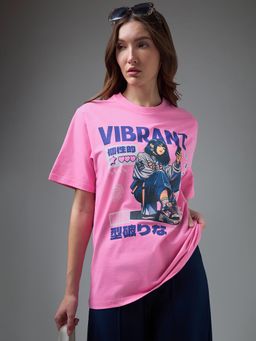 DILLINGER - Women Pink Cotton Half Sleeves T-Shirt