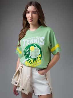 DILLINGER - Women Green Cotton Half Sleeves T-Shirt