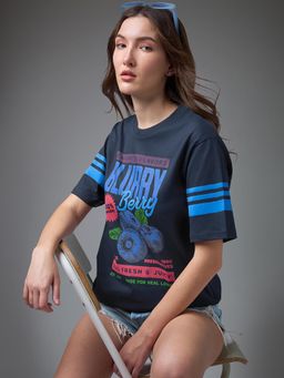 DILLINGER - Women Navy Blue Cotton Half Sleeves T-Shirt