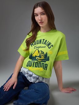 DILLINGER - Women Green Cotton Half Sleeves T-Shirt