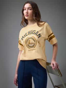 DILLINGER - Women Beige Cotton Half Sleeves T-Shirt