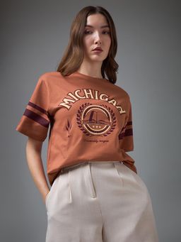 DILLINGER - Women Brown Cotton Half Sleeves T-Shirt
