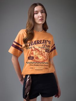 DILLINGER - Women Orange Cotton Half Sleeves T-Shirt