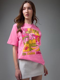 DILLINGER - Women Pink Cotton Half Sleeves T-Shirt