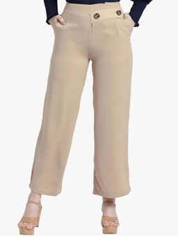 Kazo - Beige Flared Trouser With Two Big Buttons