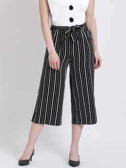 Kazo - Black Stripe Culottes with Belt