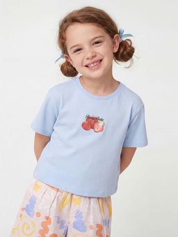 United Colors of Benetton - Cropped Round Neck Graphic Print T-Shirt Blue