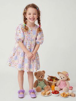 United Colors of Benetton - Regular Fit Round Neck Soft Picnic Tiered Dress White