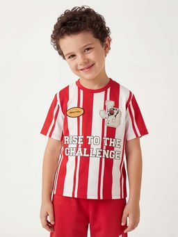 United Colors of Benetton - Red Relaxed Fit Round Neck Striped T-shirt