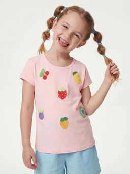 United Colors of Benetton - Regular Fit Round Neck Embroidered T-Shirt Pink