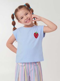 United Colors of Benetton - Blue Cropped Round Neck Solid T-Shirt