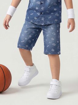 United Colors of Benetton - Blue Printed Regular Fit Denim Shorts