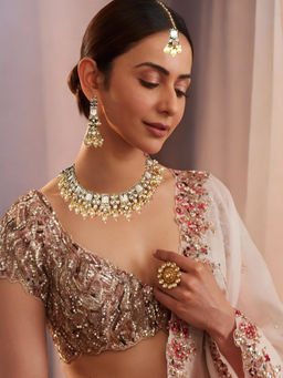 Accessher - Women White Accessher Traditional Gold Plated Kundan Studded Jewellery Set