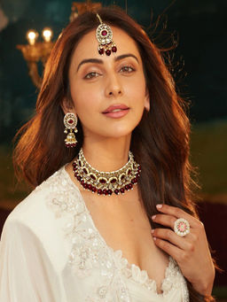 Accessher - Women Purple Accessher Gold Plated Kundan Purple Stones Studded Jewellery Set