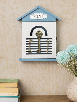 Voncasa - Blue & White Wood House Key Organizer Box